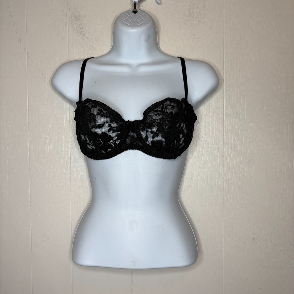 Vintage Fredericks of Hollywood 5808 Balconette Underwire Bra 36C Black Lace